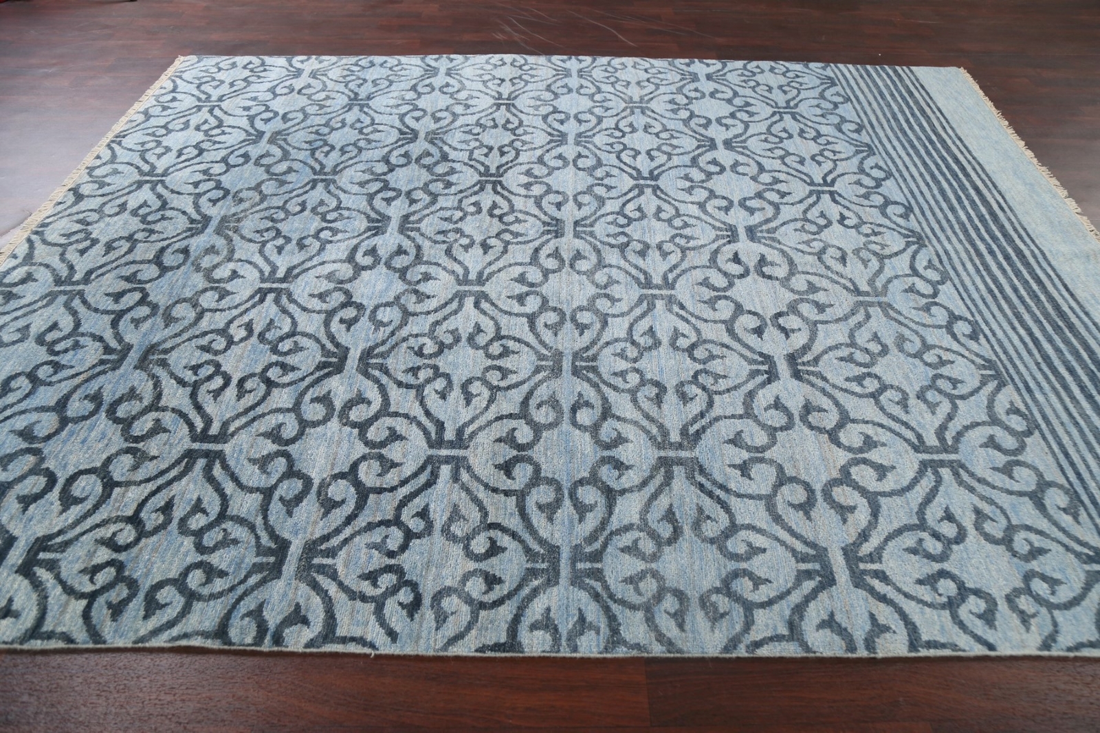 Blue Geometric Art & Craft Contemporary 8×9 Area Rug Plush Wool Handmade Carpet