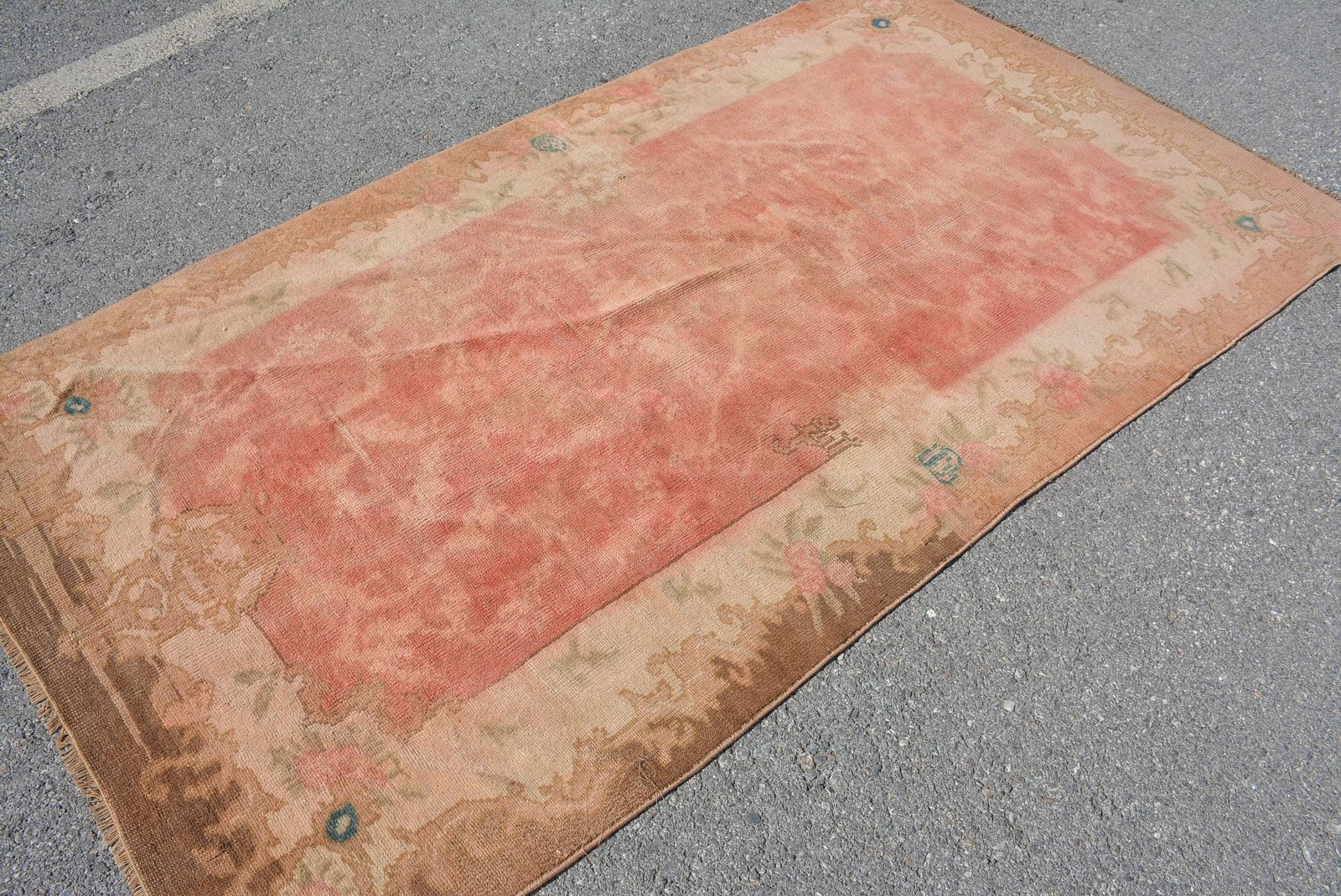 Turkish Rug, Area 4,2×7,6 ft Vintage Rug, Red Brown Animal Print Wool Rug