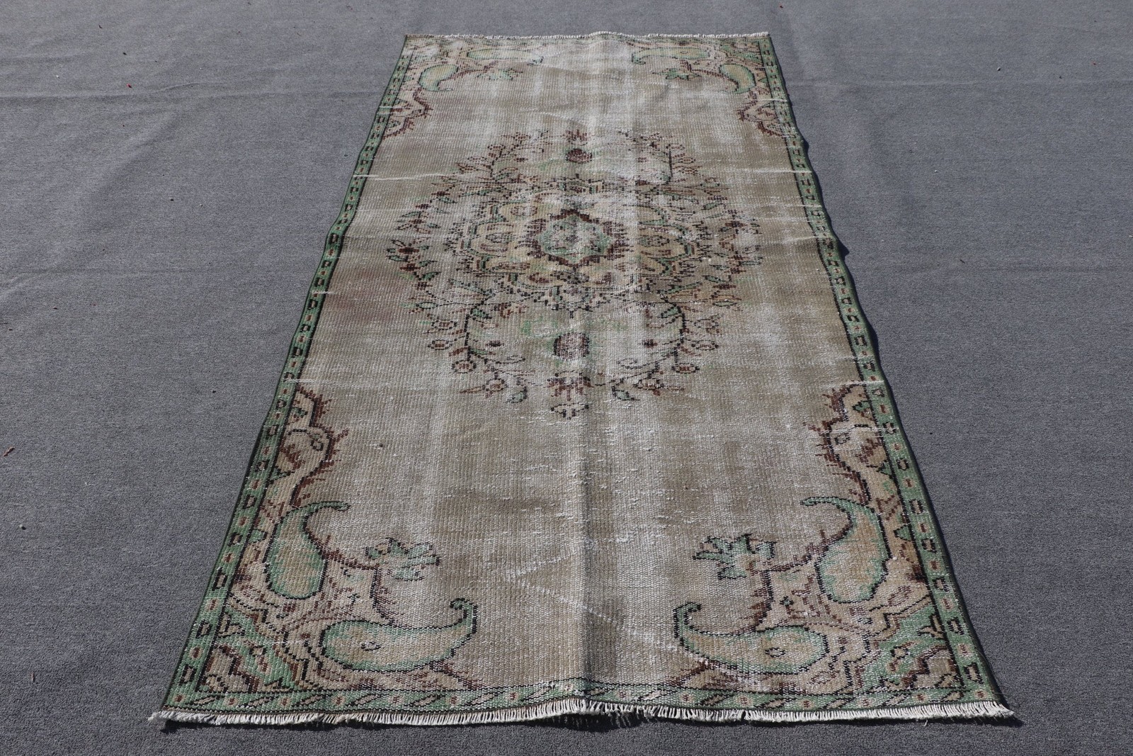 Rug Turkish Rug, 4,2×8 ft Vintage Rug, Green Oriental Wool Rug