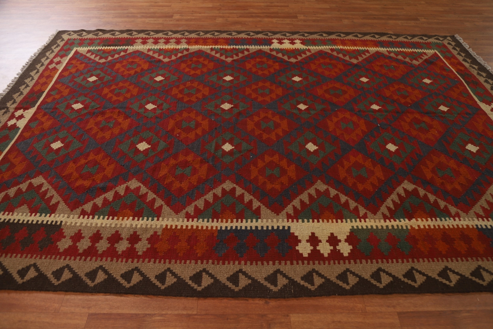 Tribal Traditional Geometric Kilim Area Rug Reversible Hand-Woven Carpet 7’x10′