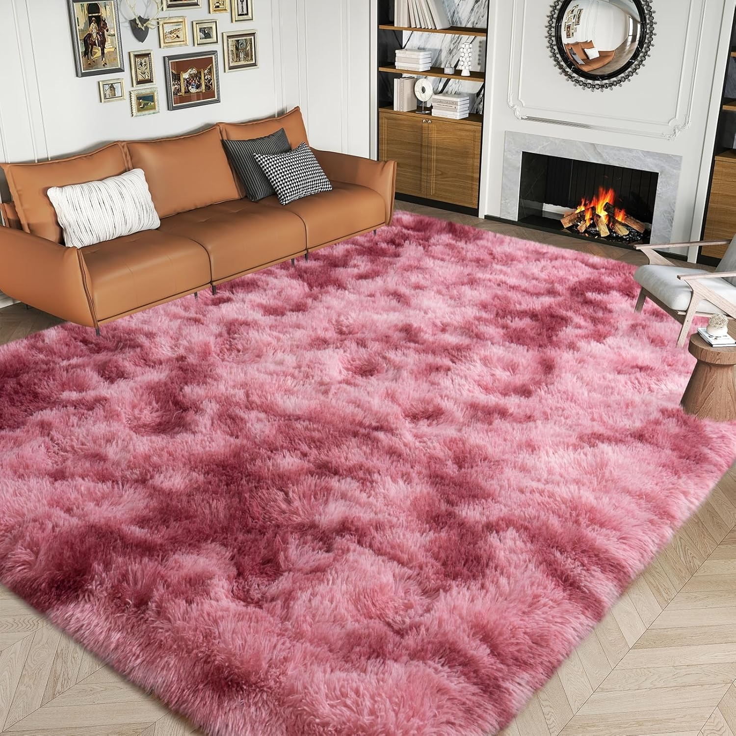 Fluffy Area Rugs Large Tie-dye Pink Red Carpet Mat for Living Room Bedroom Floor