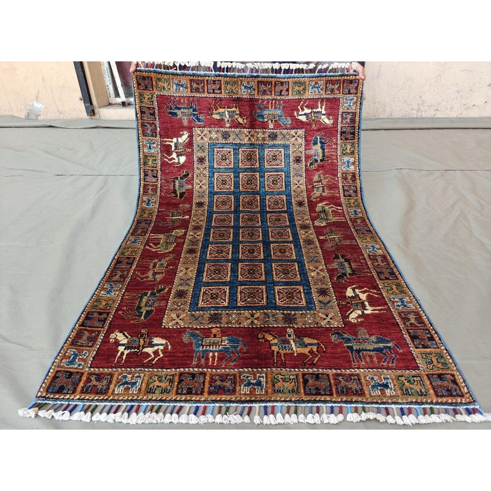 4×5 Antique Picturial Hand-Made Super Kazak Rug, Chobi Oriental Rug(3.5×5)