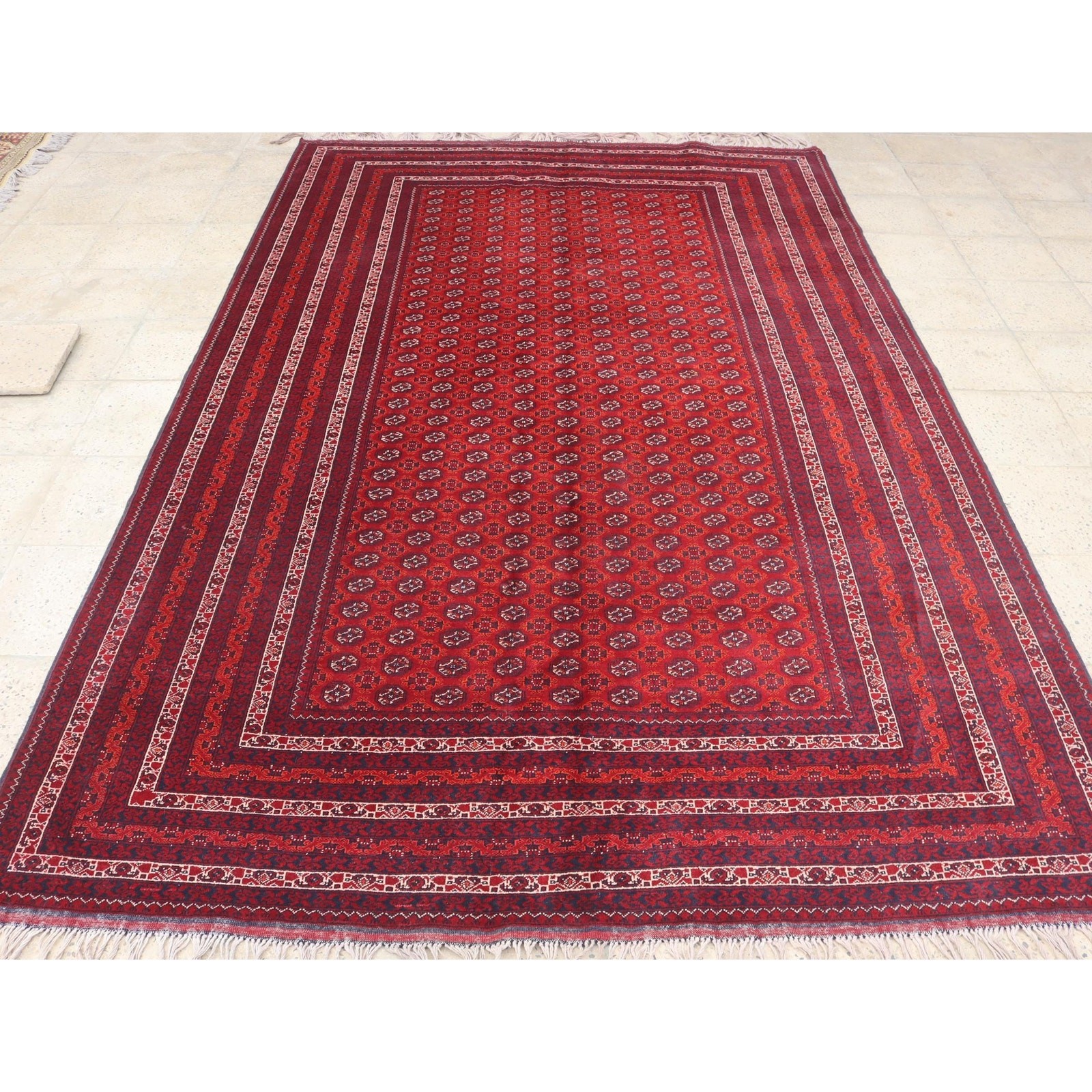 7×10 Ft Afghan Hand-Knotted Khoja Roshna Red Wool Rug (6’4×10) ft