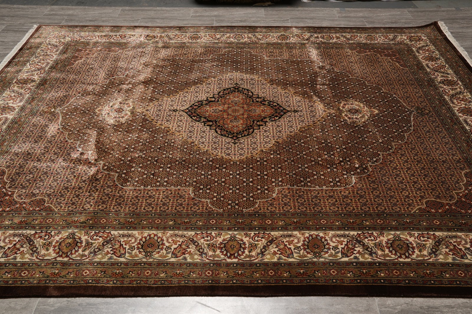 8 x 10 Dark Chocolate Brown Quality Area Rug Tabriiz Mahii Wool and Silk #F-4460