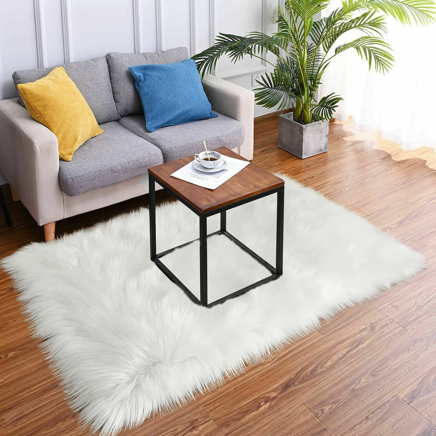 Living Room Large Area rug Faux Fur Sheepskin Bedroom 8X10 ft rugs in White