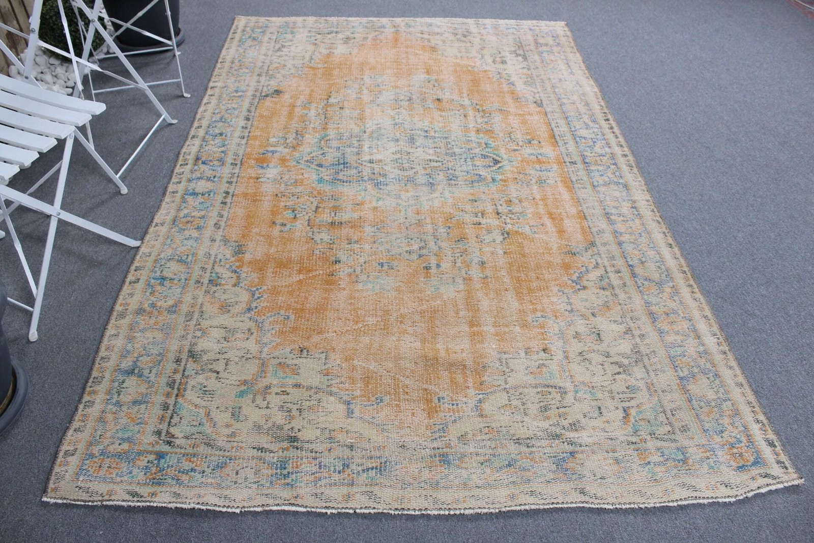 5,4×8,4 ft Rug, Vintage Turkish Rug, Orange Blue Southwestern Rug