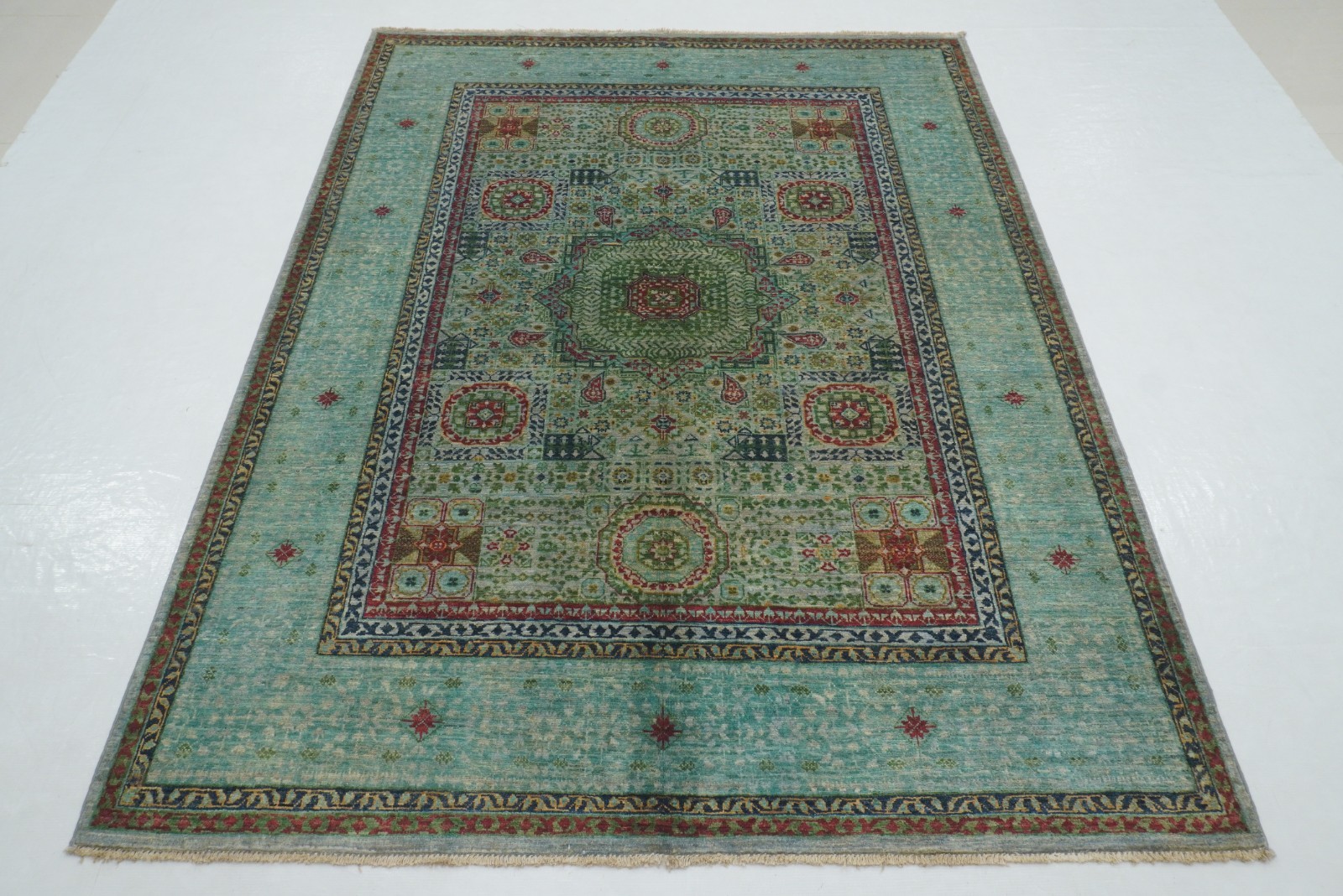 5×7 ft Blue Mamluk Afghan Hand Knotted Wool Medallion Rug