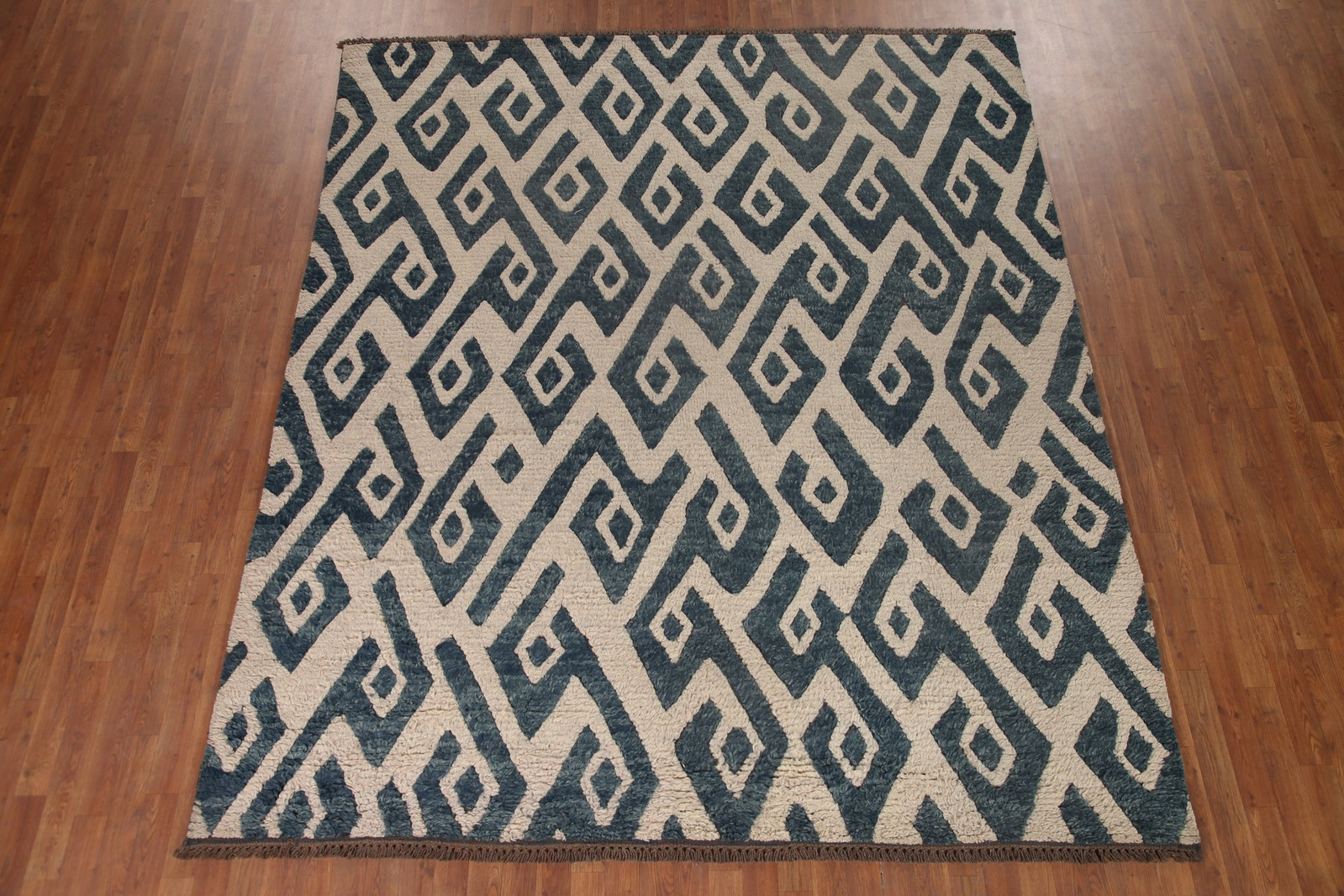 Ivory/ Blue Moroccan Shaggy Oriental Rug Wool Handmade Room Size Carpet 8×10