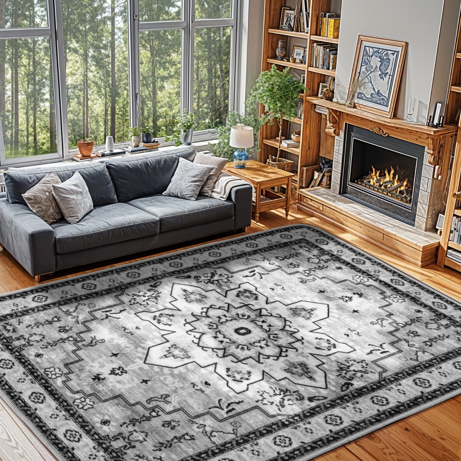 LBRO2M Boho Area Rug 8X10 Washable Rugs for Bedroom Low Piles Indoor Rugs, No…