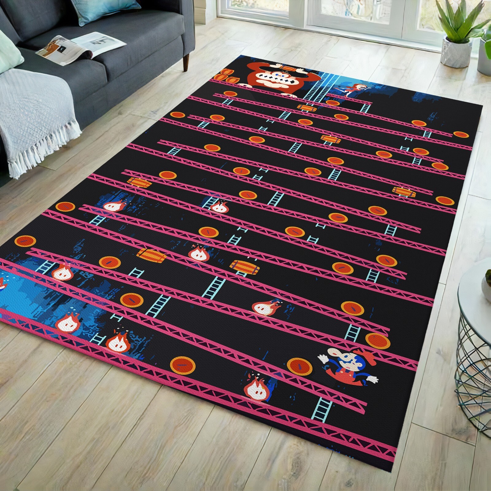 Video game rug, arcade rug, game room rug, arcade room rug, gamer rug