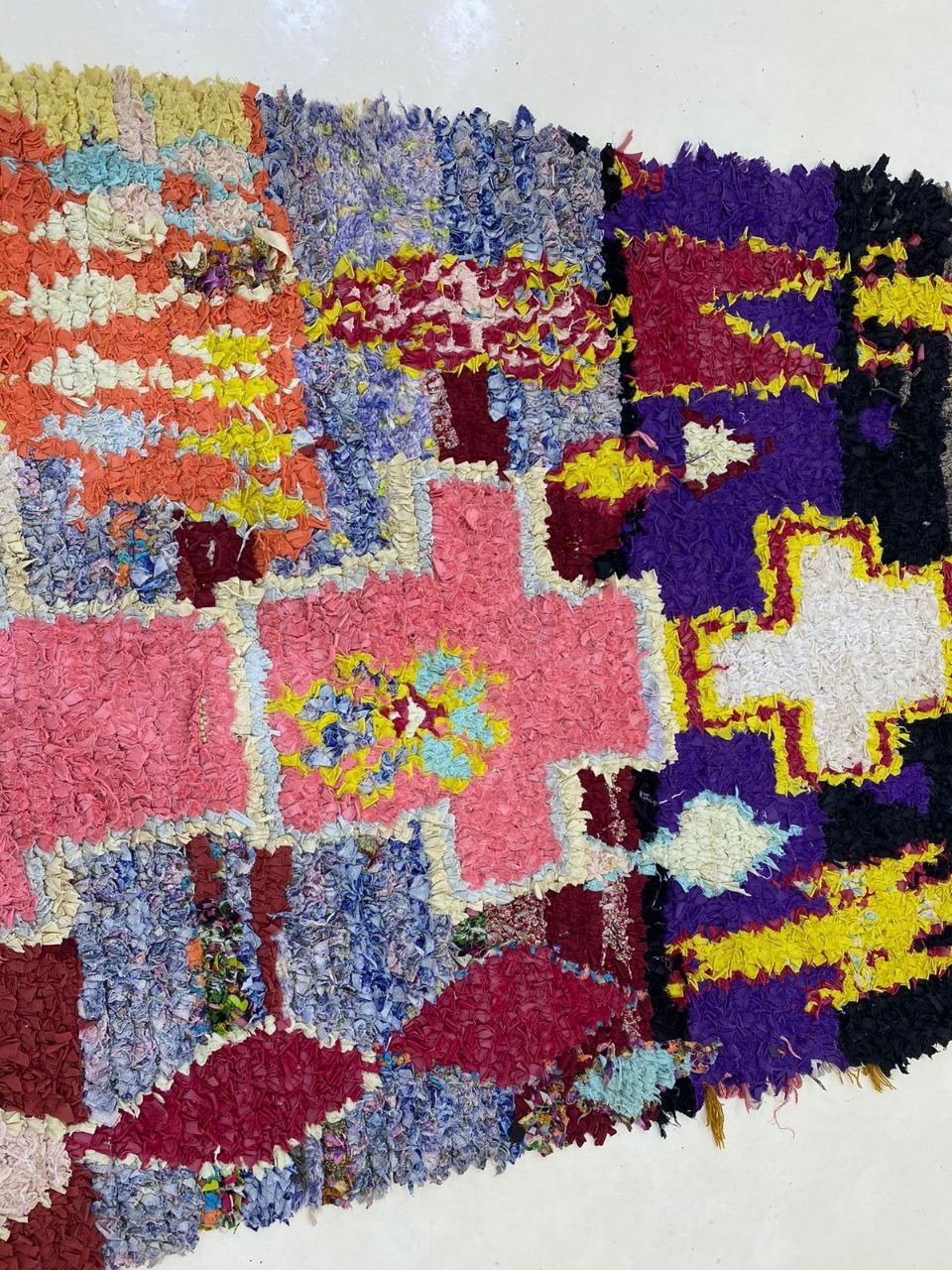 Moroccan Rug Handmade Boucherouite 3’x6’3 ft Vintage Berber Blue Pink Home Rug