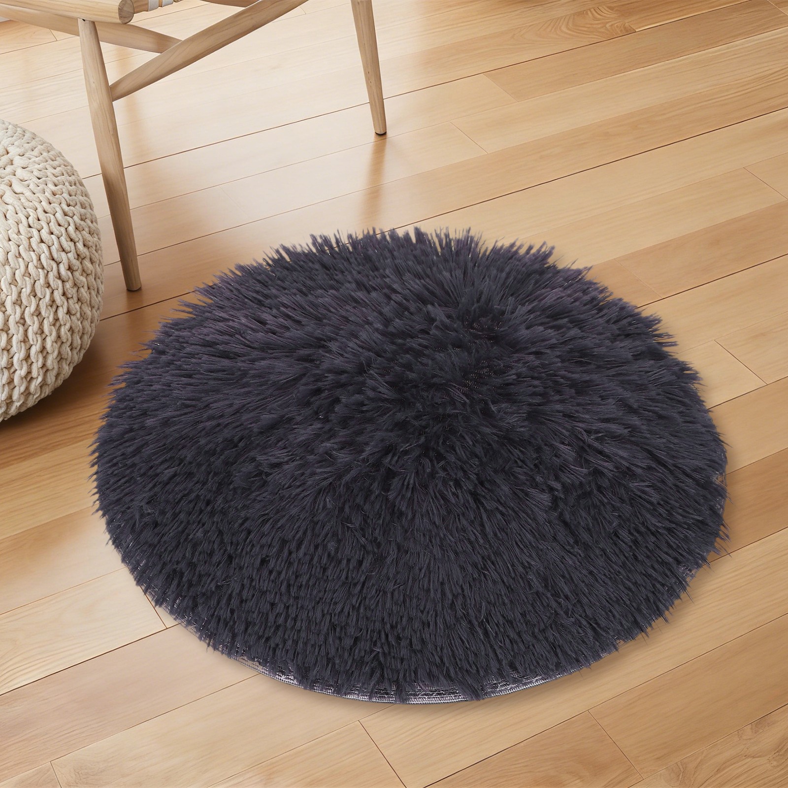Round Rugs for Bedroom, 2 ft Circle Area Rug, Round Fluffy Carpet, Gray Purple