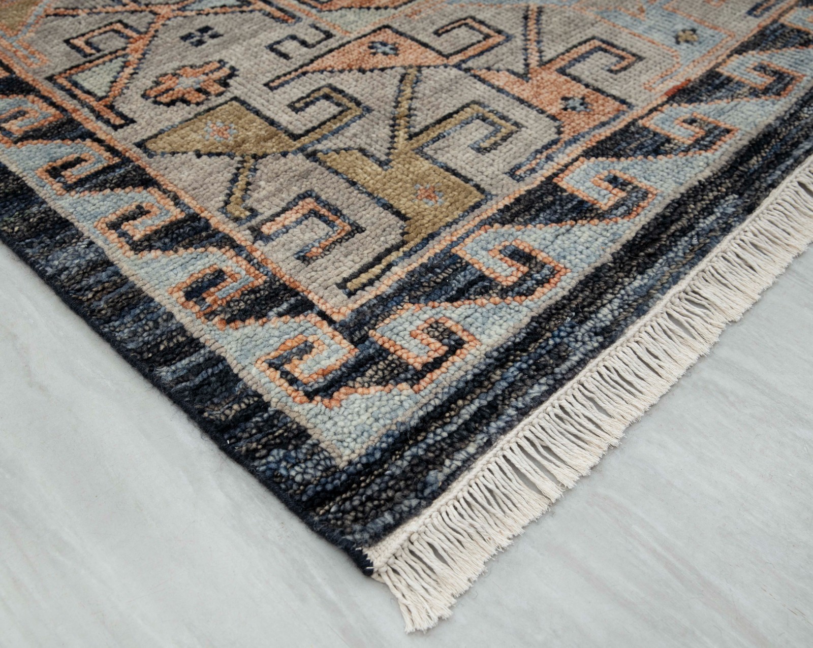 10×14 Charcoal Beige Border Decorative Kismet Oushak Inspired Handmade Wool Rug