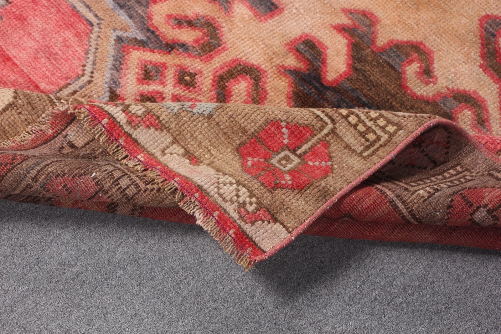 Turkish Vintage Large Rug 4,3×10,7 ft, Red floral geometric Rug Wool