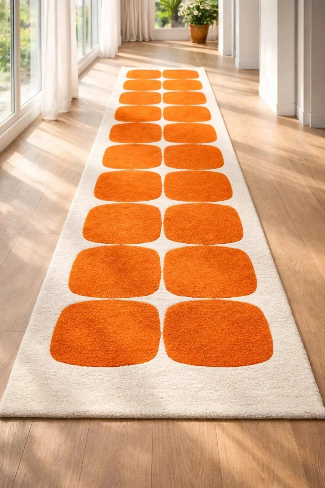 Hand Tufted Wool Runner Rug, Modern Orange Geometric Hallway Area Carpet 2×10