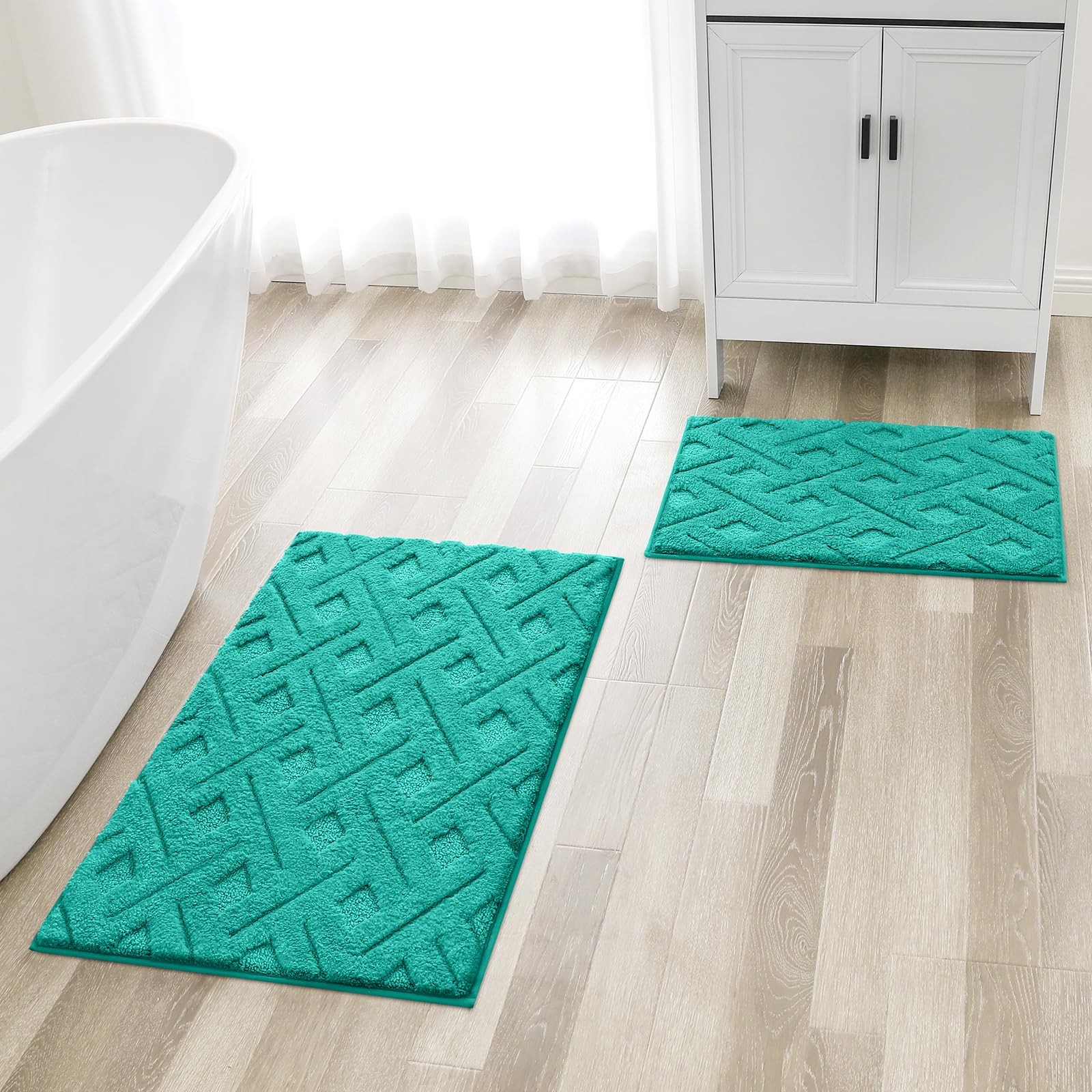 HOMEIDEAS Teal Bathroom Rug Set 2 Piece, 1’4″ x 2’8″ (Rectangular),