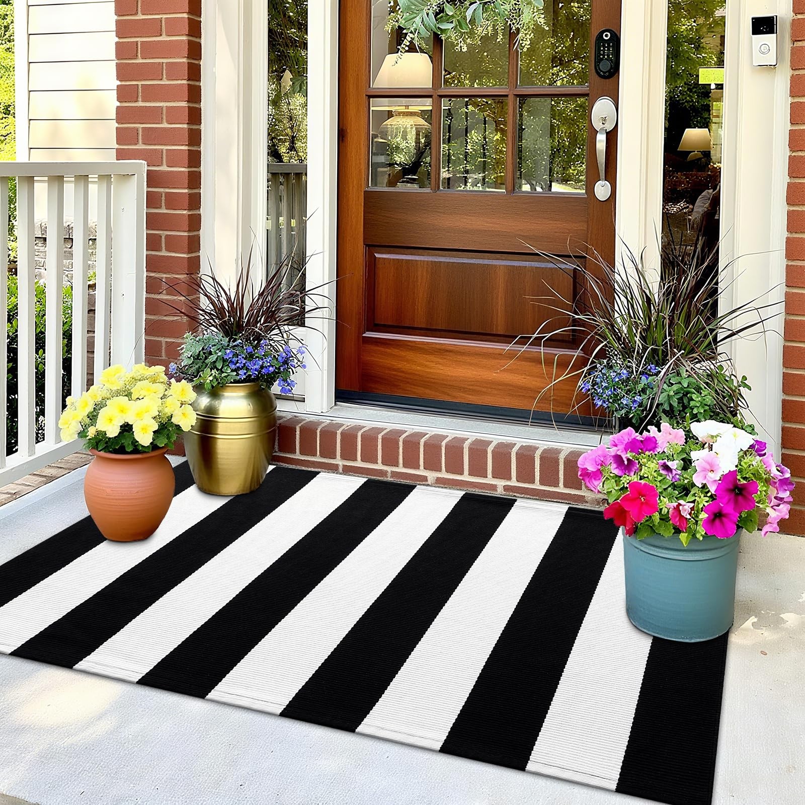 Black and White Striped Rug 2’4″ x 3’7″ (27.5″ x 43″) – Washable Cotton Indoo…