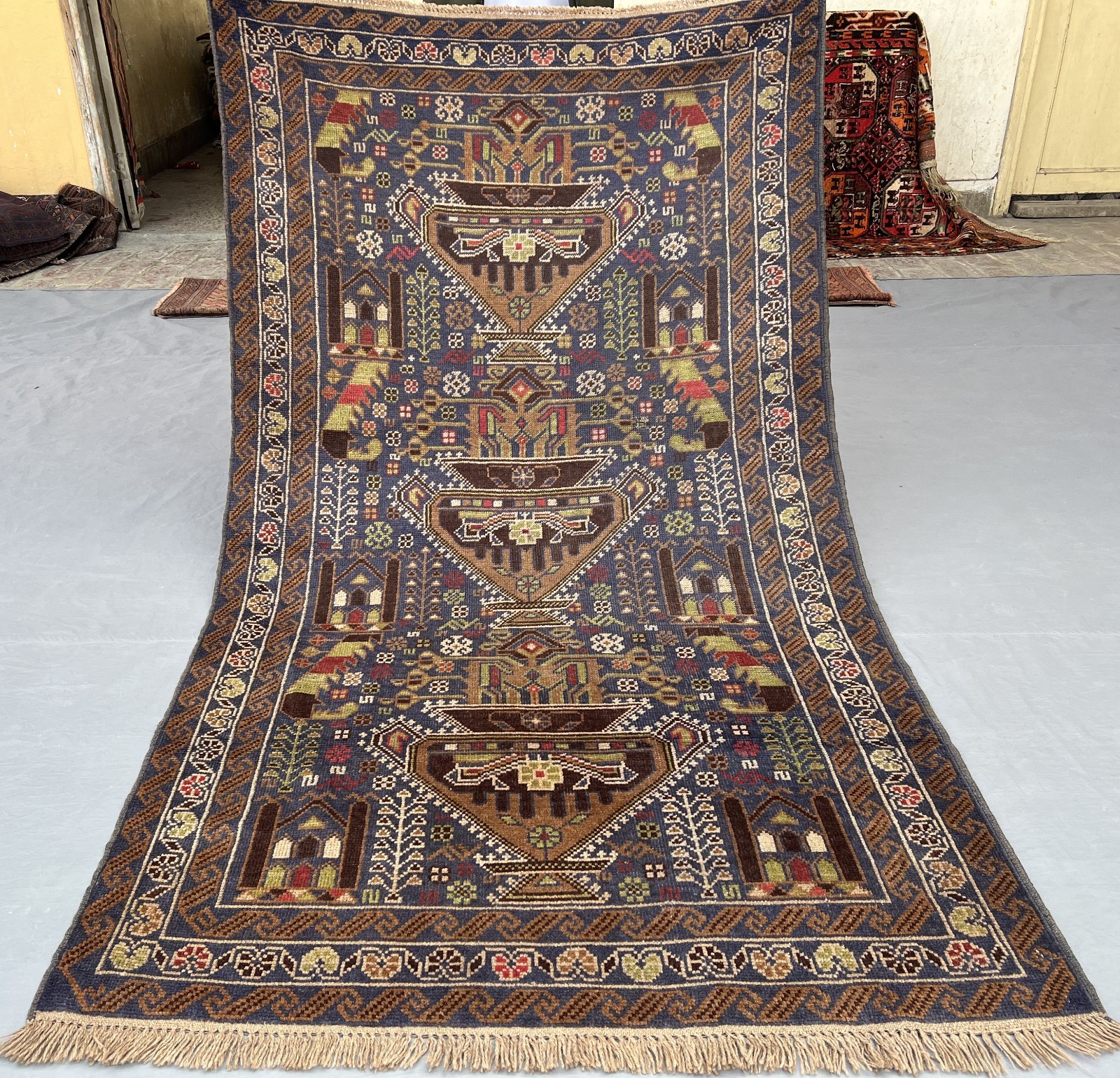 4×6 Baluchi Pictorial Tribal Rug Hand Knotted Wool Carpet With Animal Folk Art