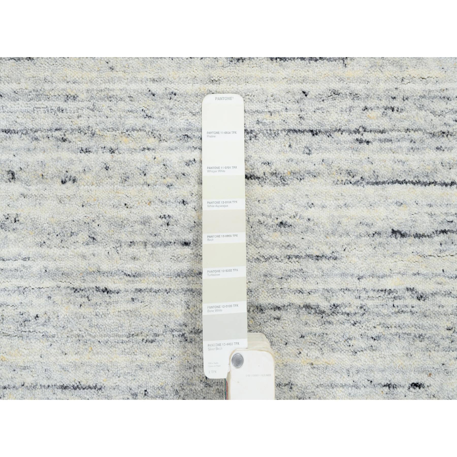 6’x6′ Ivory Soft Wool Hand Loomed Plain Modern Striped Design Square Rug R64774