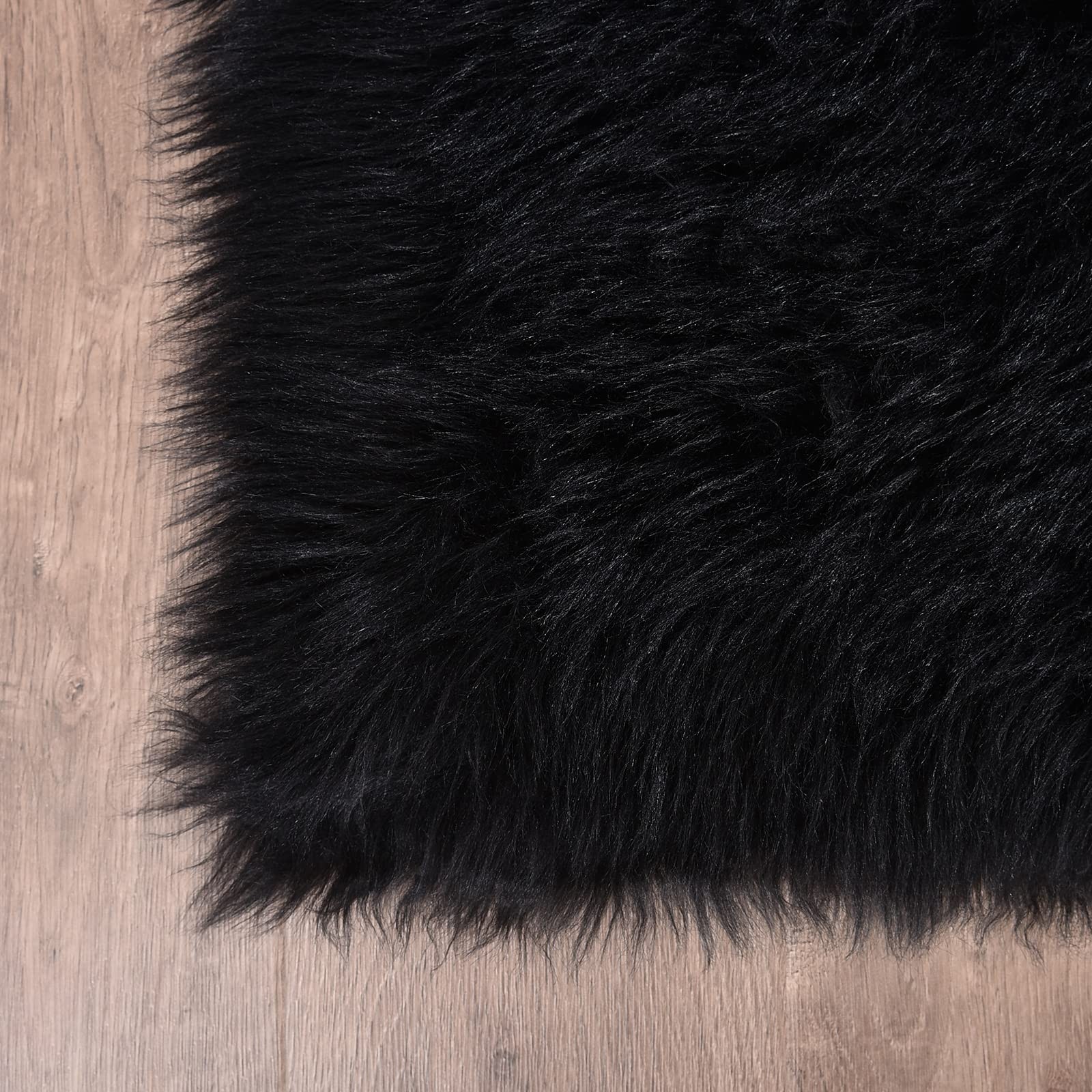 ROUND RUG for Kids Room Bedroom Fluffy Circle Faux Fur Black 4ft GOOLELA