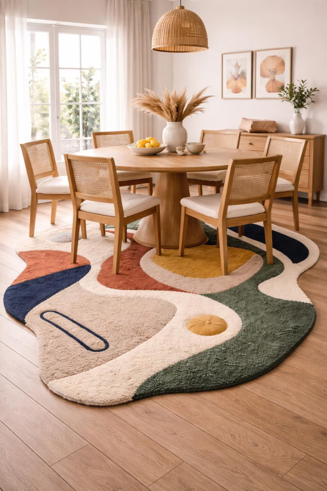 Irregular Shape Wool Rug, Hand Tufted Abstract Carpet, Modern Organic Floor Deco