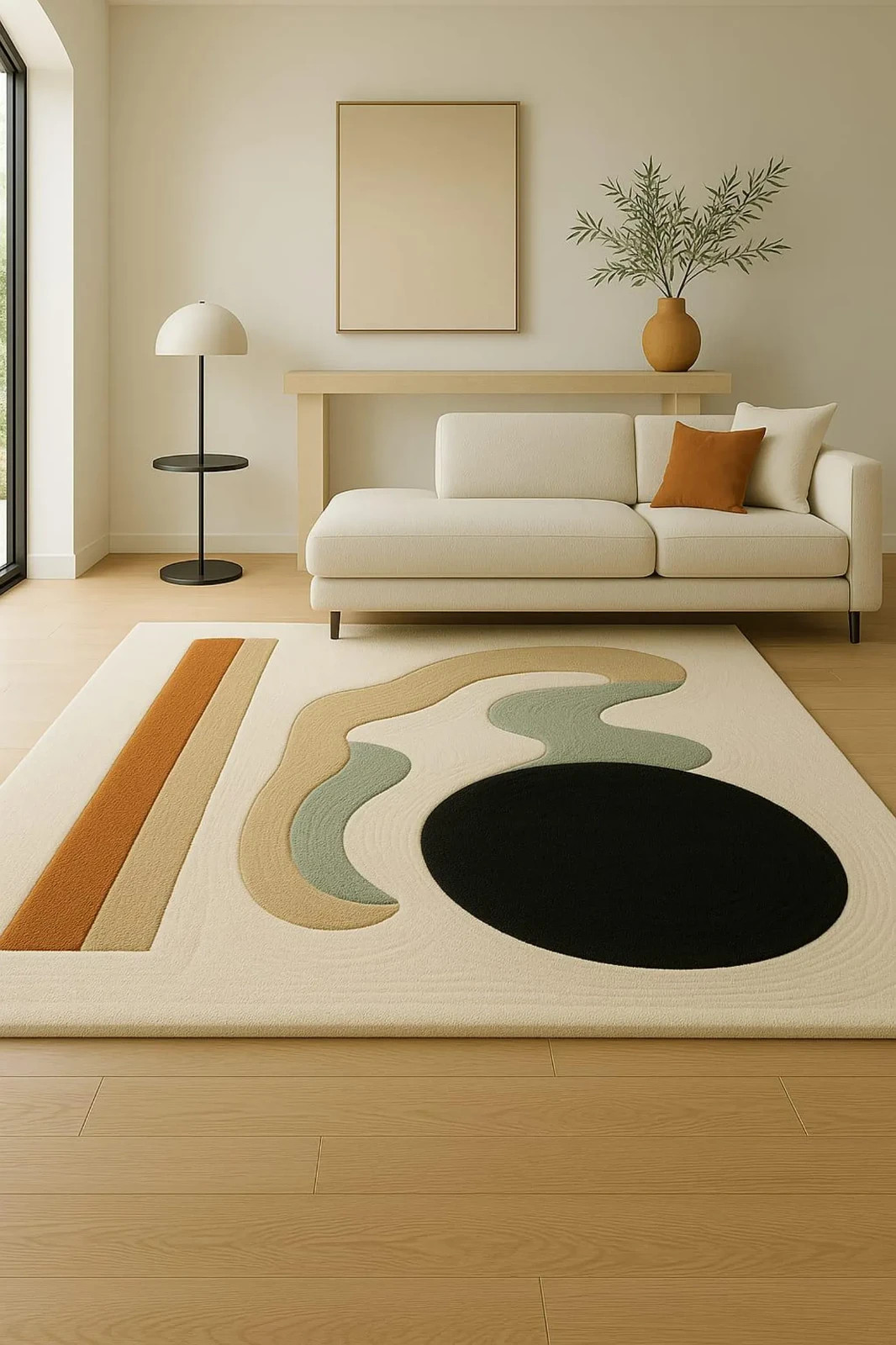 Hand Tufted Modern Abstract Area Rug, High Low Wool Neutral Tones Carpet