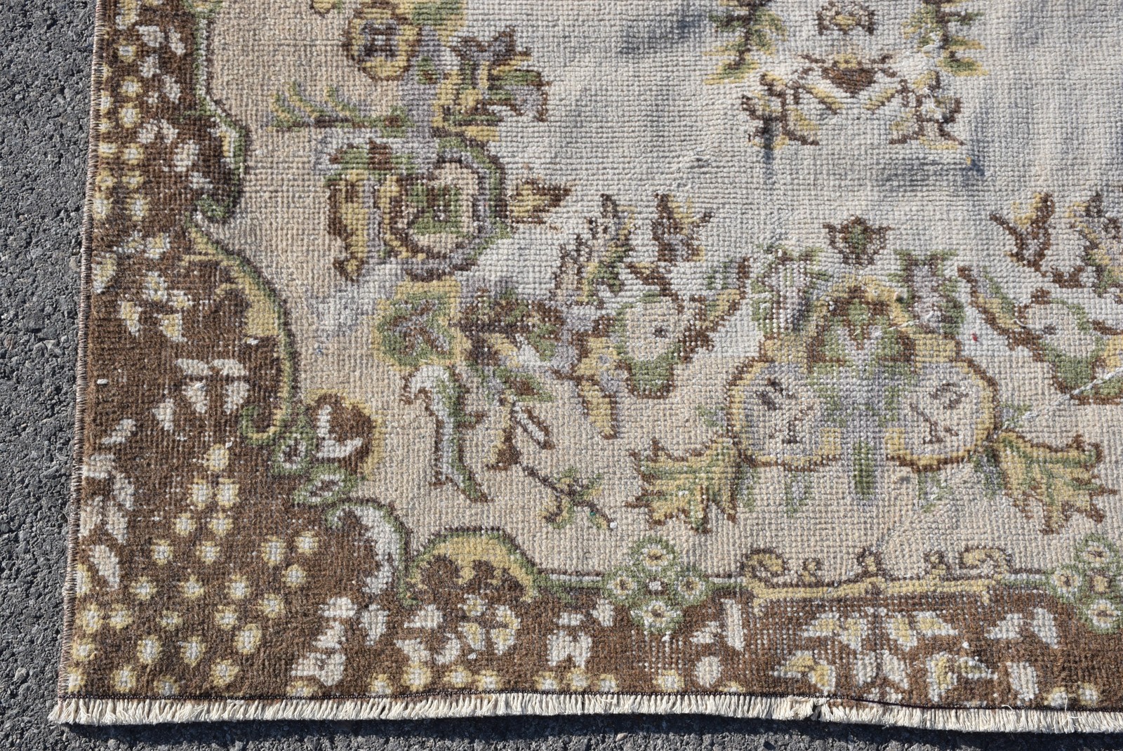 Turkish 3,7×6,8 ft Rug, Area Vintage Rug, Brown White Oriental Rug