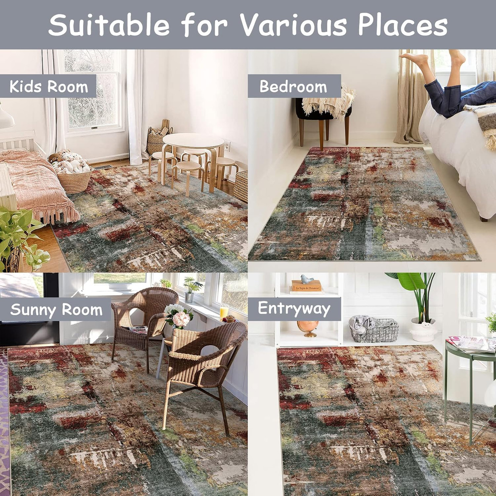 Abstract Area Rug 5×7 Inches Faux Wool Non Slip Washable Modern Living Room