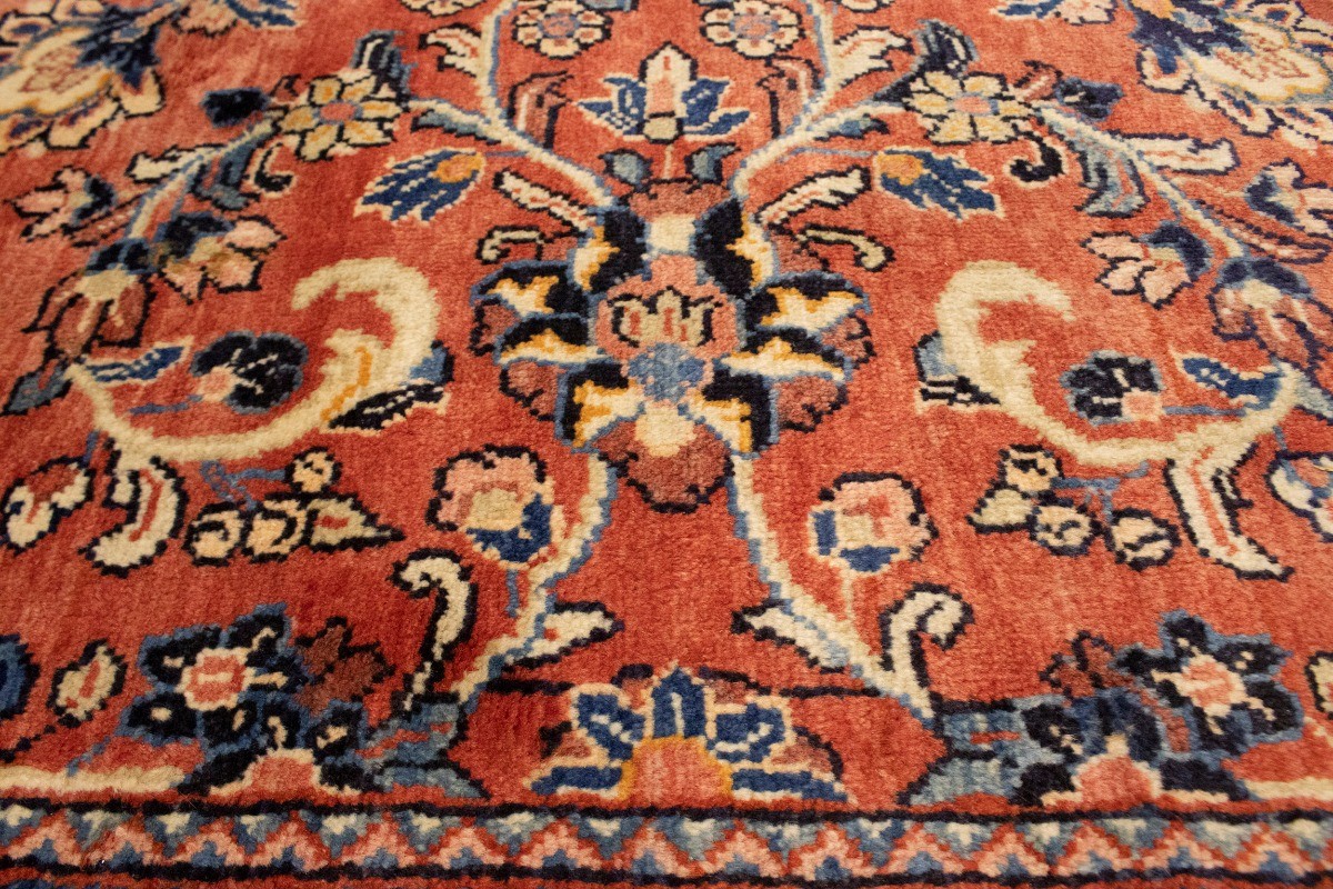 One-of-a-Kind Vintage Orange-Red Oriental Rug Oversized Floral Carpet 11X15 ft