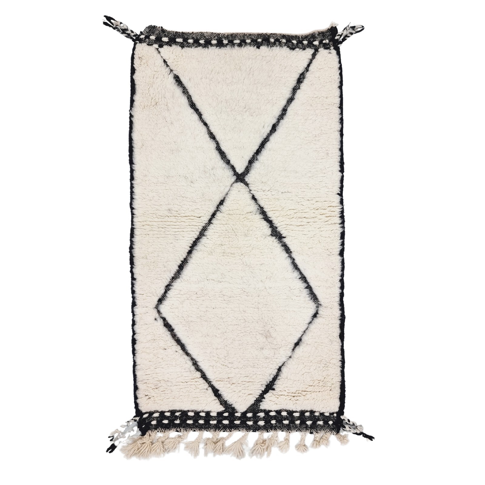 Moroccan Handmade Beniourain Rug2’2×4’2 Berber Geometric White&Black Wool Runner