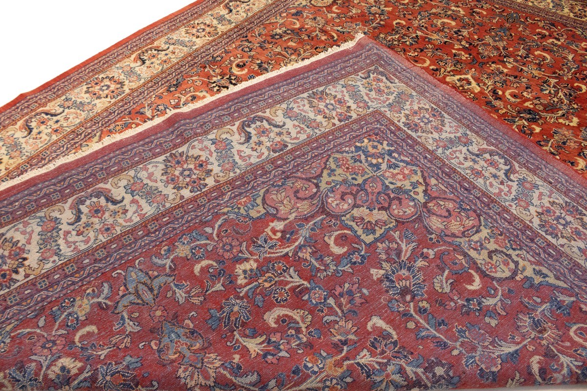 One-of-a-Kind Vintage Orange-Red Oriental Rug Oversized Floral Carpet 11X15 ft
