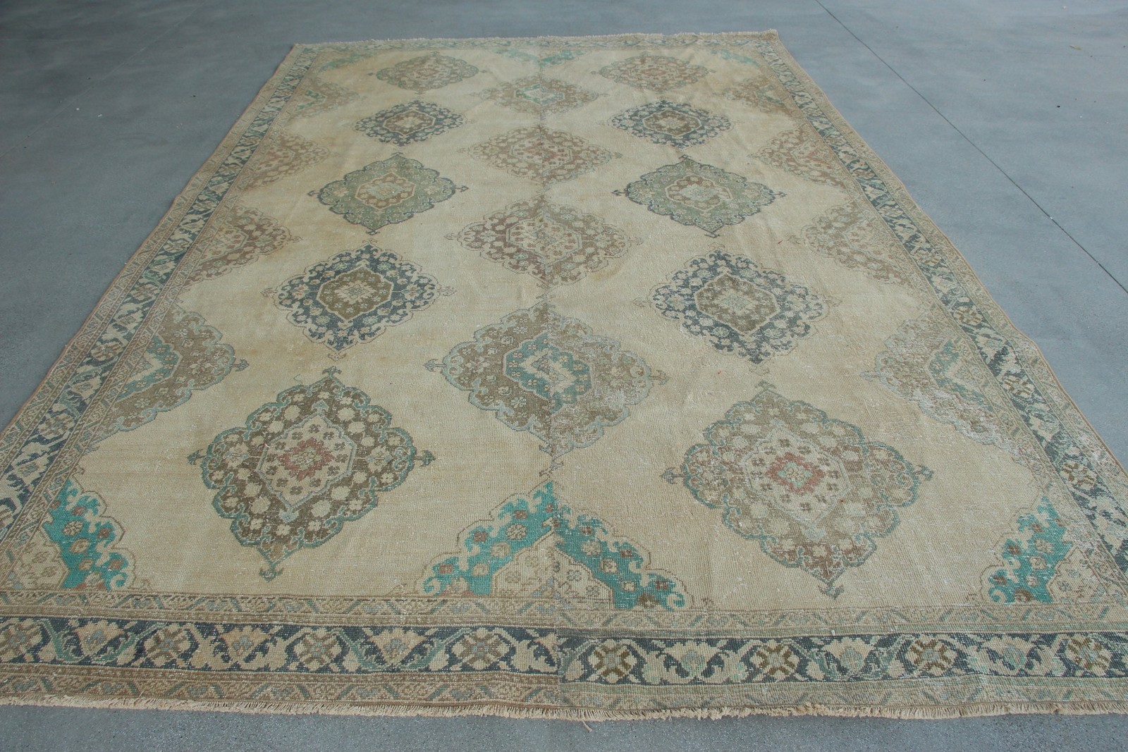 8,2×13,2 ft Oversize Vintage Rug, Blue Check Turkish Rug