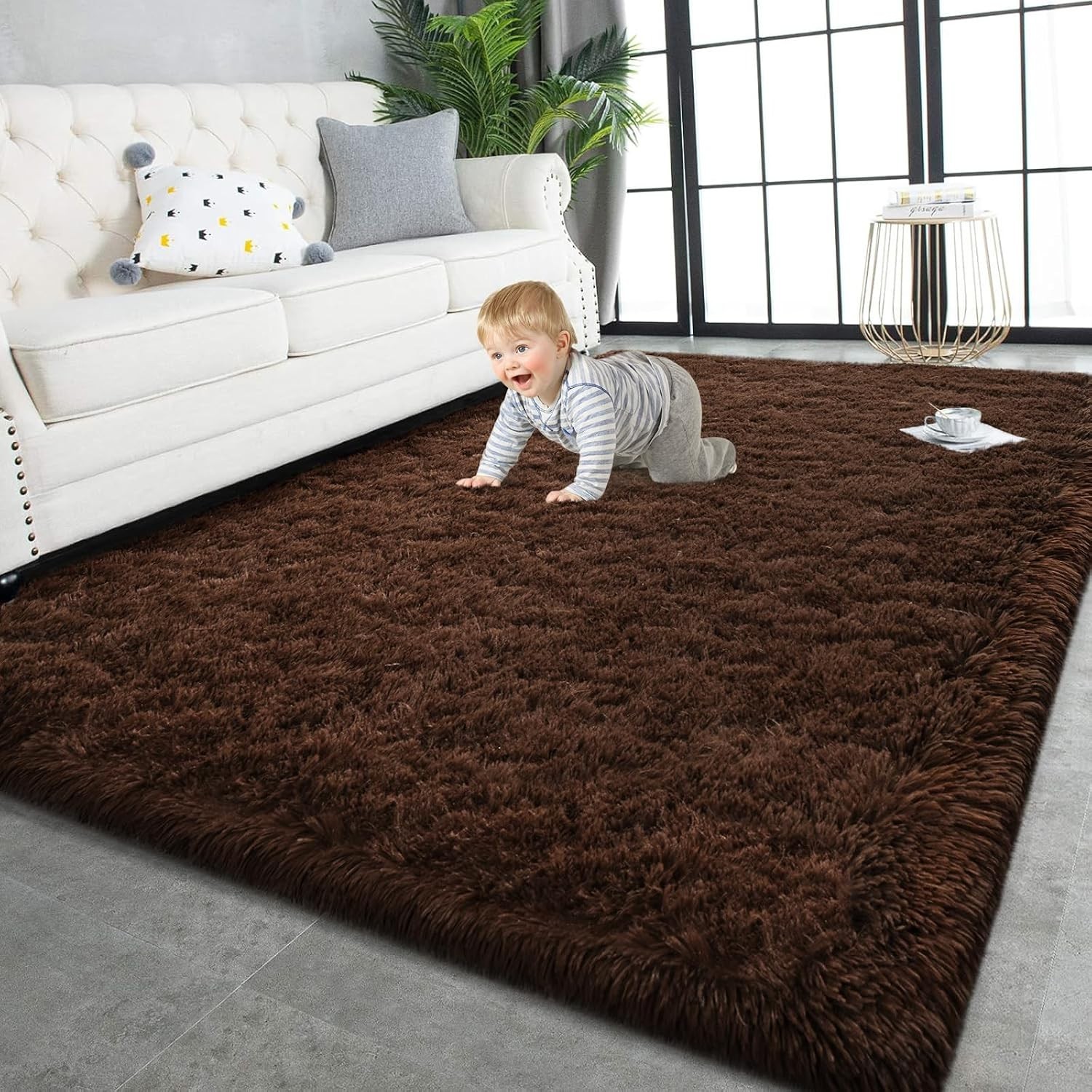 5×8 Feet Fuzzy Indoor Area Rug – Ultra Soft Brown Shag for Living Room & Nursery