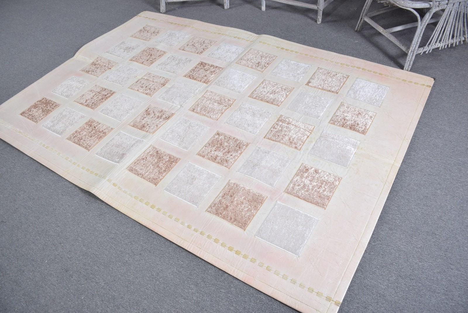 Turkish Rug, 5,2×7,4 ft Vintage Rug, Beige Camouflage Wool Rug