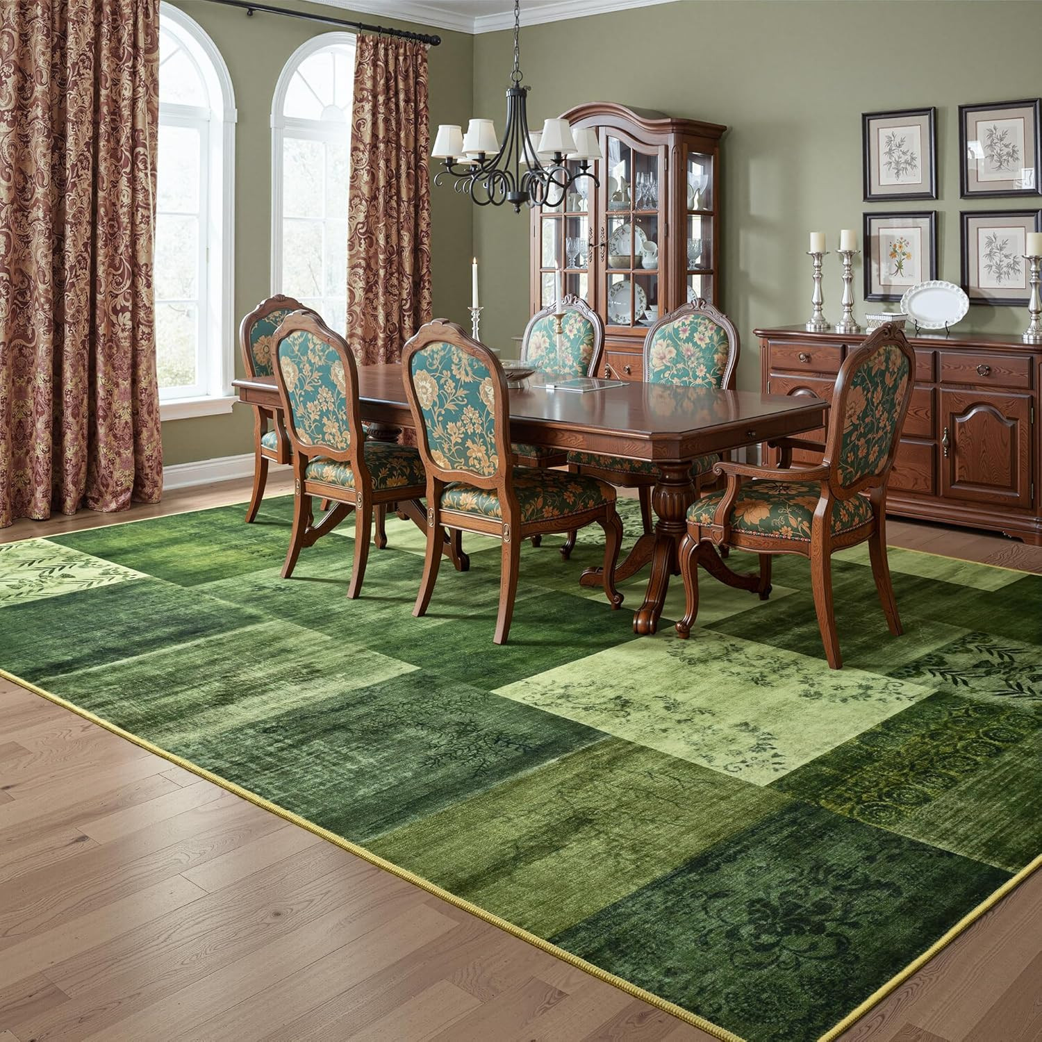 6X9 Green Area Rugs for Living Room, Modern Large Geometric Rug for Bedroom, Was