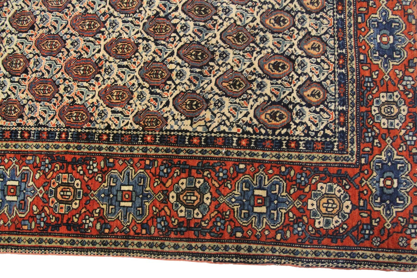 4×6 Rare Antique Fine Geometric Handmade Rug Navy Blue 130cm x 188cm c.1880