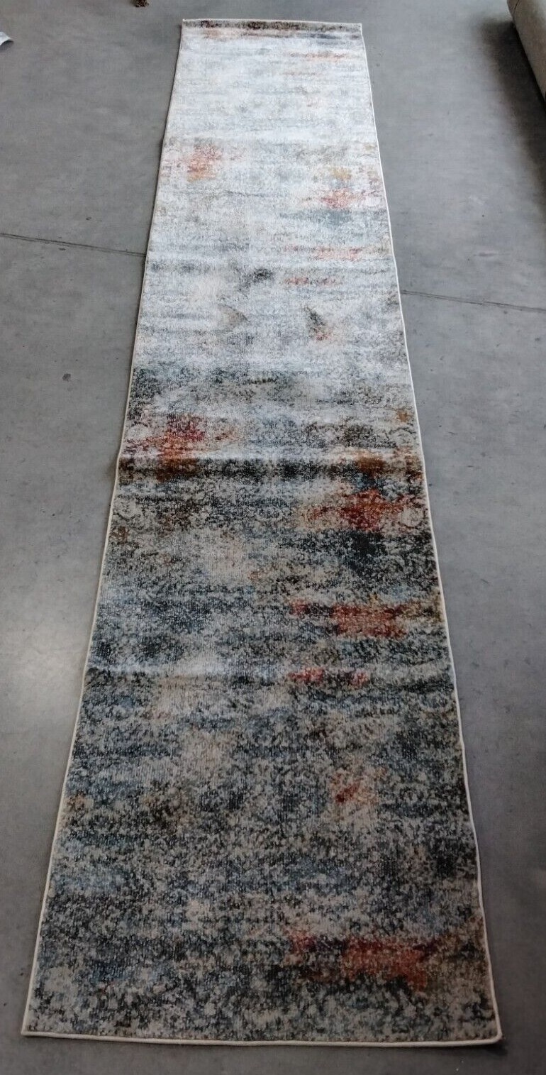 IVORY / BLUE 2′-2″ X 11′ Back Stain Rug, Reduced Price 1172715515 LUX308A-211