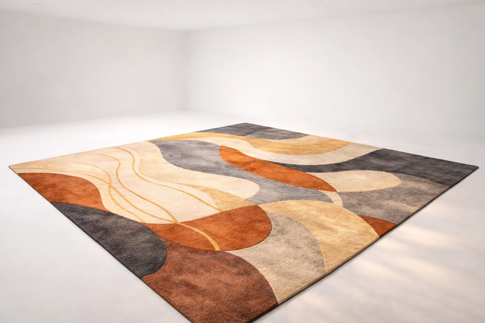 Hand-Tufted 8×10 Abstract Wool Rug, Beige Brown Grey Geometric Area Rug Carpet.