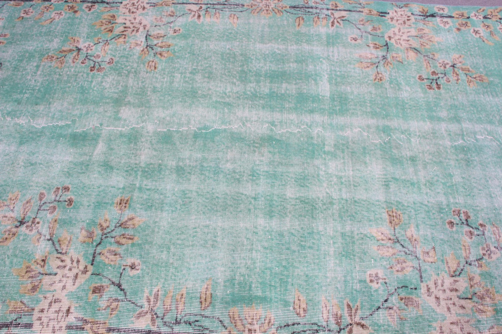 Turkish Large Rug 5×9 ft (152×274 cm), Green Camouflage Vintage Rug