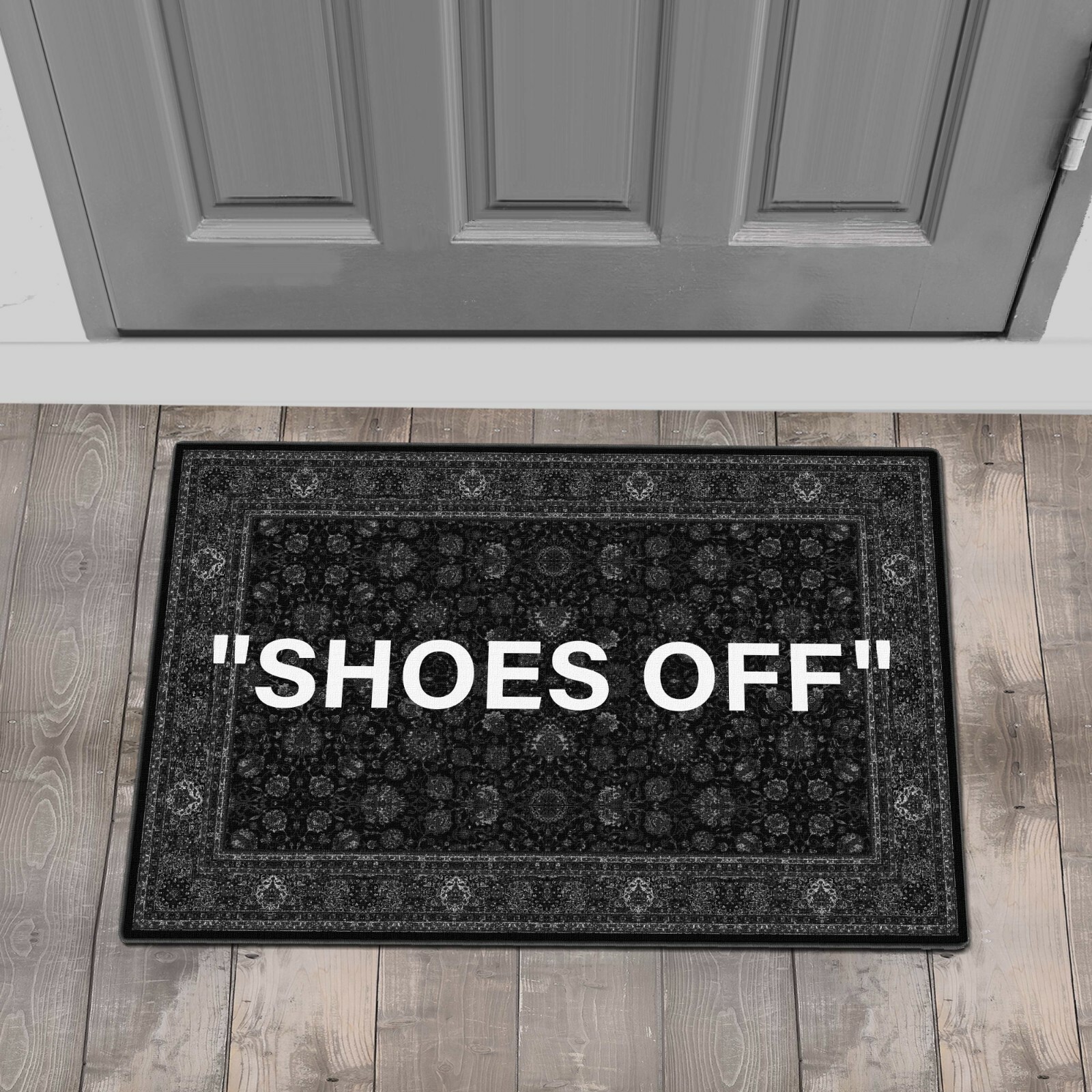 SHOES OFF Kilim White Hype Doormat, Welcome Funny NonSlip Door Mat, Keep Off Rug
