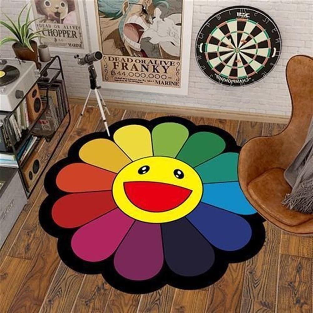 DIKFENS 40Inch Takashi Murakami Rug – Flower Design, Soft 3’4″ (Round), 02