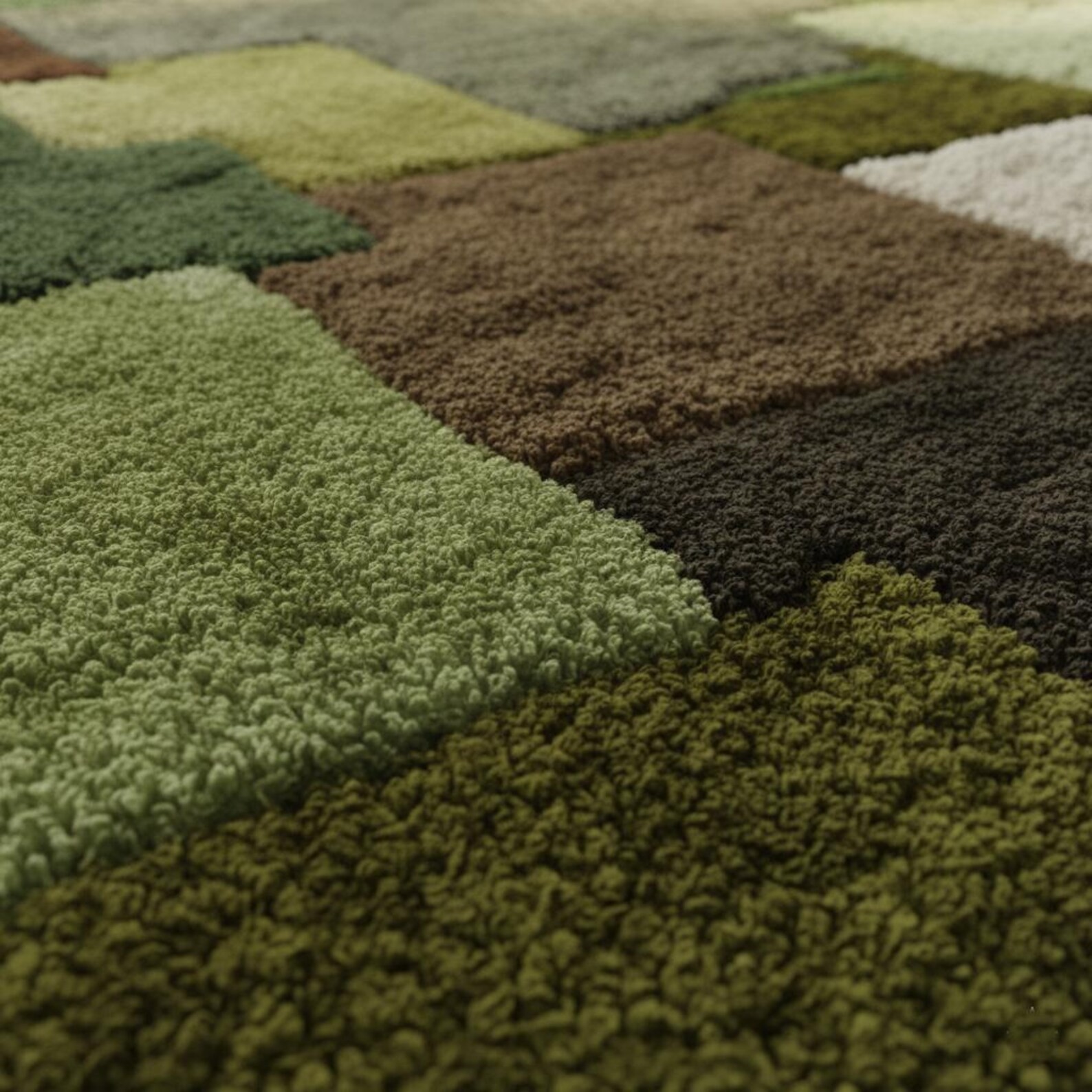 Geometric Patchwork Rug Green & Brown Tufted Earth Tone Decor