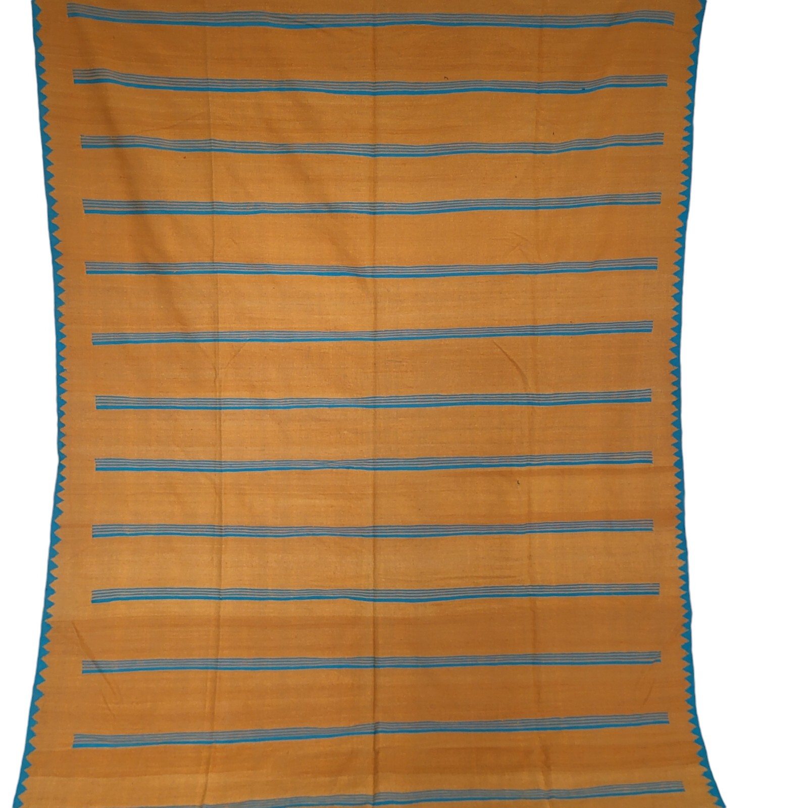Vibrant Handmade Moroccan Orange Rug Blue Stripe Fringe Berber Wool Carpet 11×6