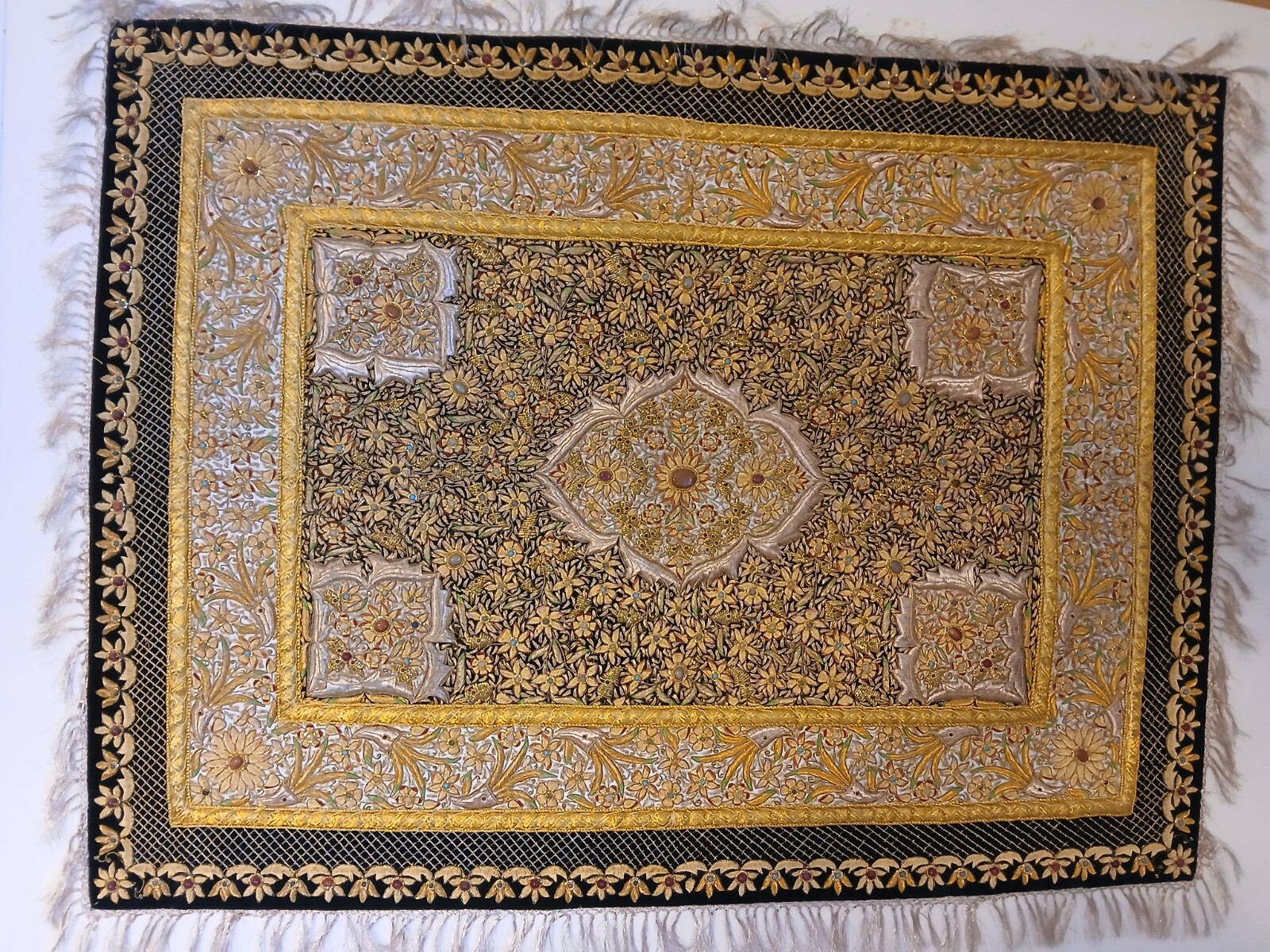 Rare,Semi- Precious STONES INDIA oriental rug carpet 45 ” X 34″ In.