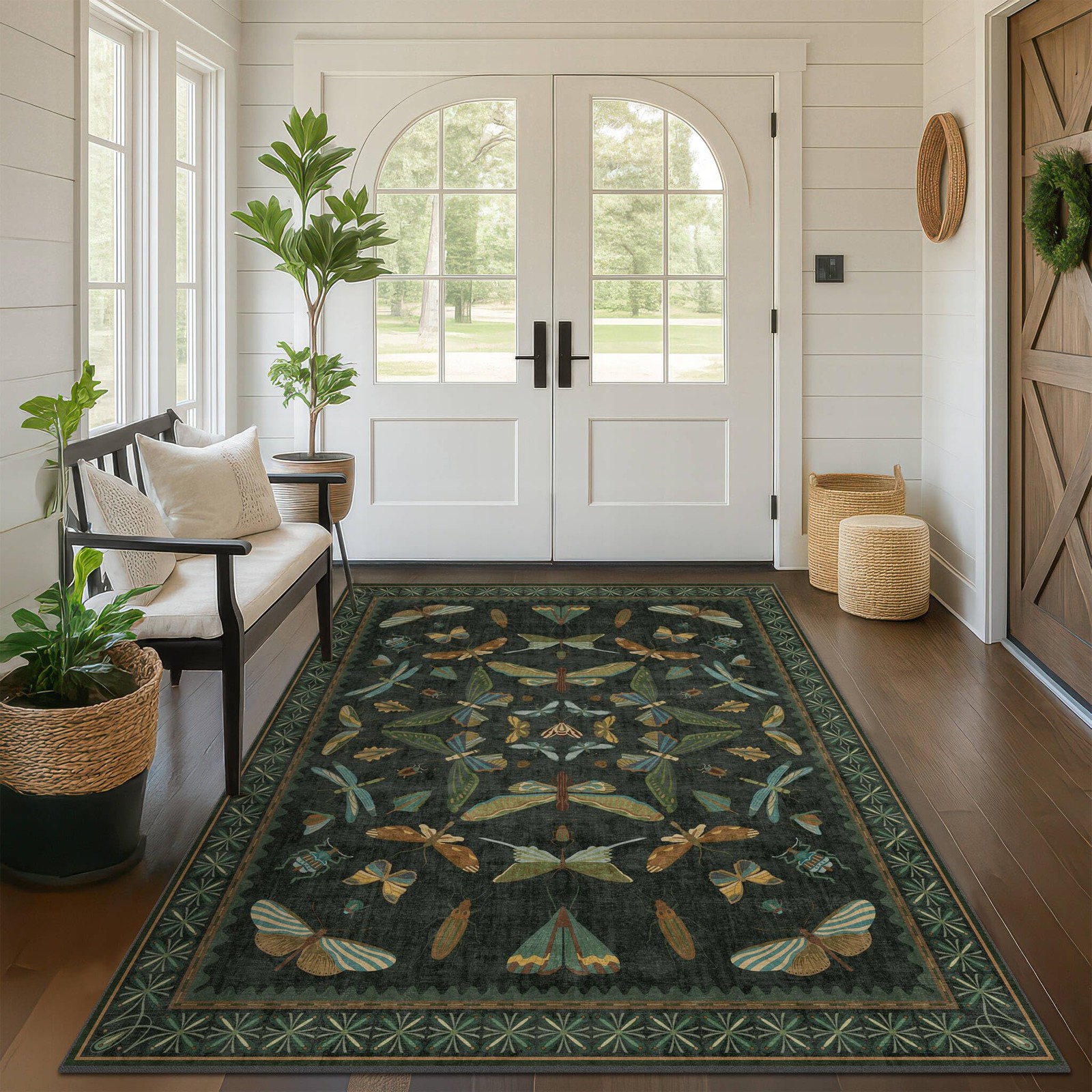 Best Dark Green Area Rugs 5×7 for Living Room – Fairy Fantasy Moss Dining Table