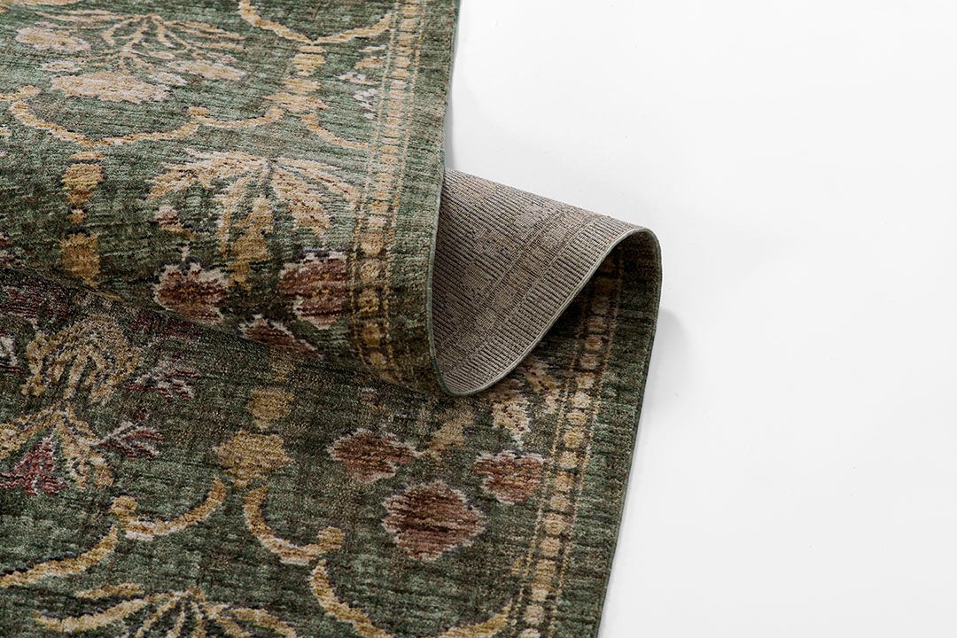 Arts & Crafts William Morris Style Antique Look Polyester Green Area Rug