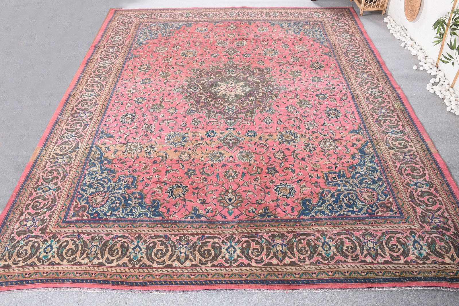 Turkish Rug, 9,5×12,5 ft Oversize Rug, Pink Blue Rug Wool Rug