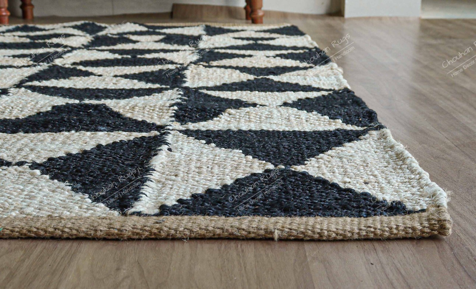 4×6 Ft Thick Durable White and Black Natural Jute Hemp Handmade Tufted Area Rug