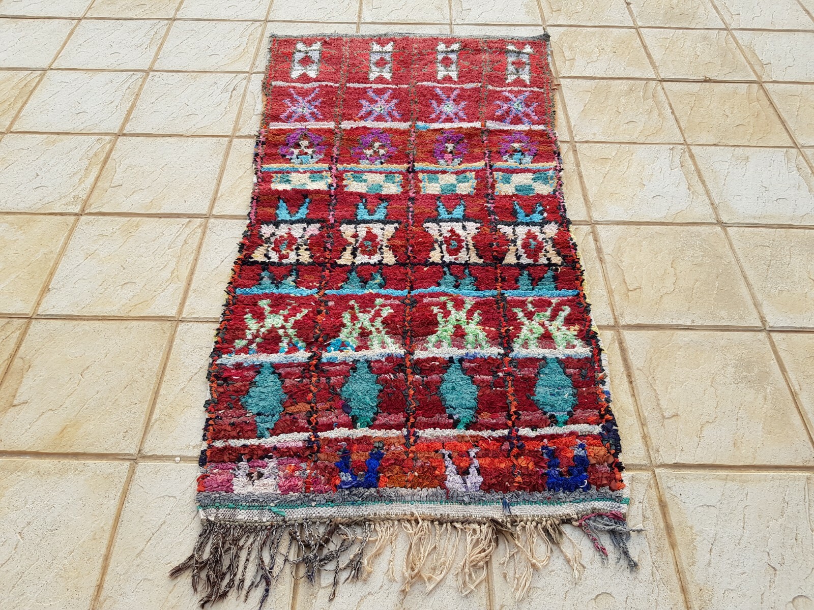 Moroccan Vintage Boucherouite Rug 5’7″x2’9″ HandMade Berber Carpet, Azilal rug