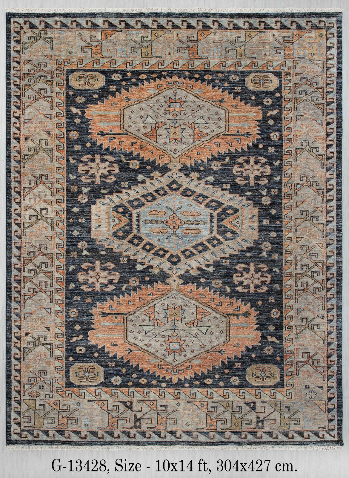 10×14 Charcoal Beige Border Decorative Kismet Oushak Inspired Handmade Wool Rug
